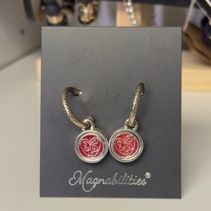 Magnabilities Interchangeable Charm Hoop Earrings - silver tone with heart charm